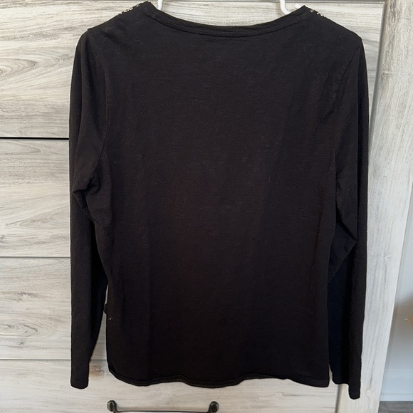 Coldwater Creek, 100% cotton black long sleeve top with embroidered neckline - Picture 3 of 5